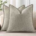 decorA home Chenille Throw Pillow Covers 20x20 Set of 2, Thick Textured Slubby Neutral Decorative Pillow Covers with Elegant Design for Couch, Sofa, Living Room, Light Brown