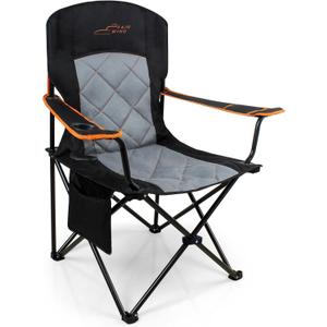 FAIR WIND Oversized Fully Padded Camping Chair, Heavy Duty Quad Fold Chair Arm Chair Support 350 LBS with Cup Holder, Collapsible Lumbar Back Chair Portable for Outdoor, Black (Single Pack)