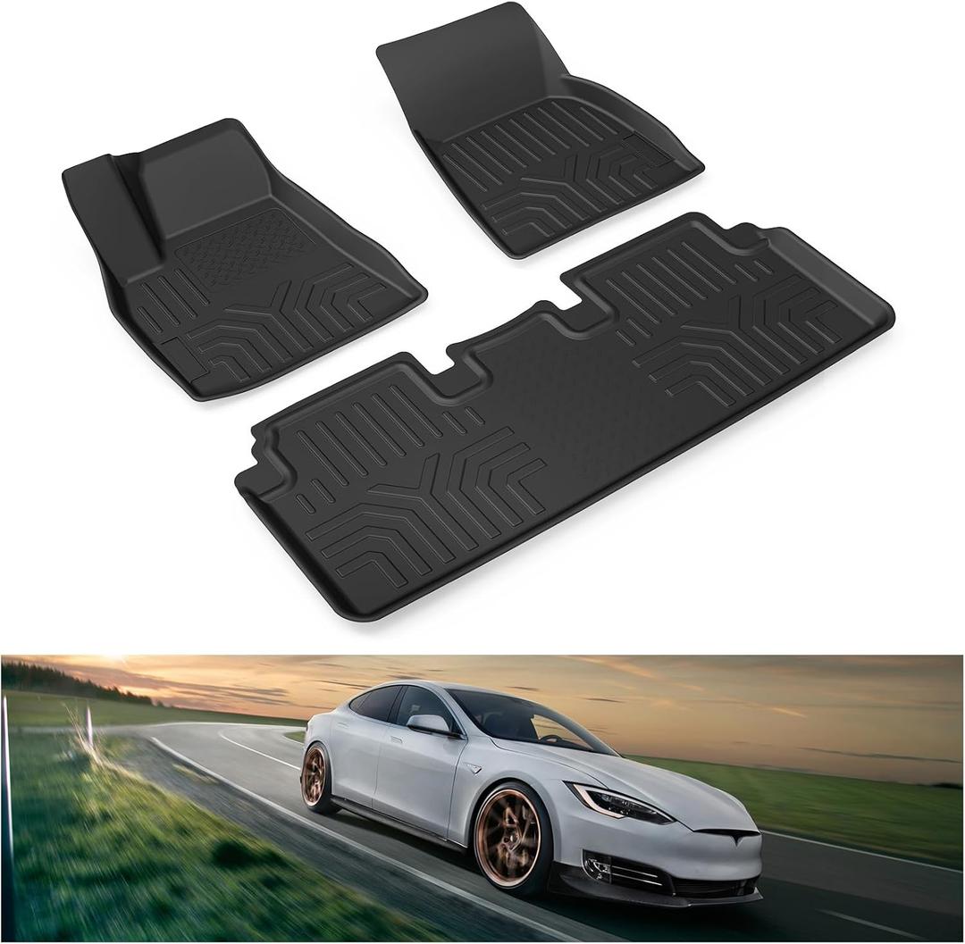 KIWI MASTER Floor Mats for 2012-2020 Tesla Model S, Custom Fit All Weather Car Mats, Heavy Duty TPE Floor Liners, Front & Rear 2 Row, Black