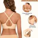 Wireless Bras for Women Bralettes - Womens Seamless Low Cut Deep V Bra No Underwire Padded Tshirt Bras (Beige, L)