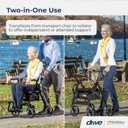 Drive Medical 795BK Duet Folding Transport Wheelchair and Rollator Walker, Black