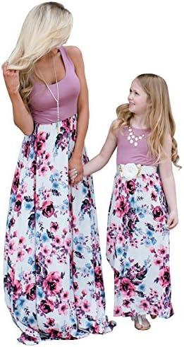Askwind Mommy and Me Dresses Casual Floral Family Outfits Summer Matching Maxi Dress, Large
