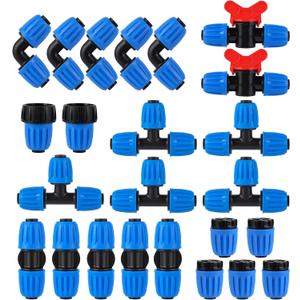 24 Pcs 1/2 Inch Drip Irrigation Fittings Kit,Drip Irrigation Hose Connector for 1/2 Inch Drip Tubing (1/2" ID x0.6-0.63" OD) with 5 Tees,5 Couplings,2 Switch Valves,5 End Cap,5 Elbows,2 Hose Adapter