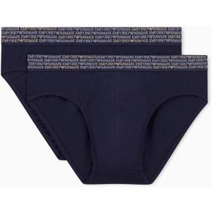 Emporio Armani Men's All Over Logo Elastic 2 Pack Brief, Armani Blue/Armani Blue, X-Large