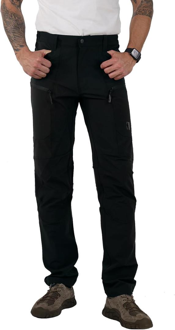 Ellobird Mens Flex Cargo Hiking Pants, Work Outdoor, Water Repellent 4-Way Stretch Lightweight, Men's Tactical Travel (32W x 30L, Black Knight)