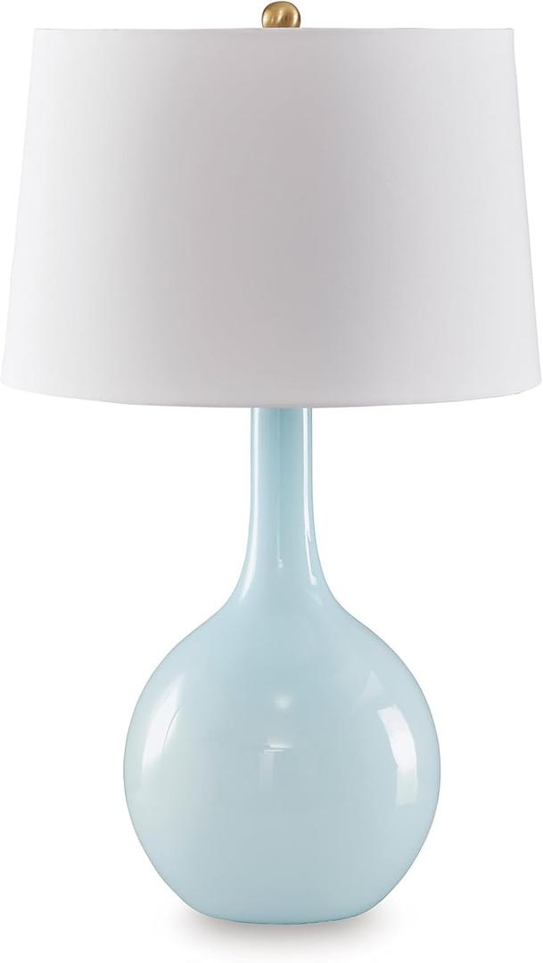 Signature Design by Ashley Rylanton Table Lamp, Tall 28.5 Inch Coastal Accent Light, Glass and Fabric Construction, Ideal for Living Room and Bedroom, Aqua Finish