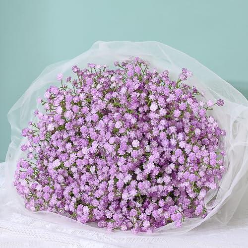 MARTINE MALL Babys Breath Artificial Flowers, 10 PCS Purple Baby Breath Flowers Artificial Bulk, Fake Babys Breath Gypsophila Real Touch Faux Babys Breath for Wedding Floral Arrangement Home Decor