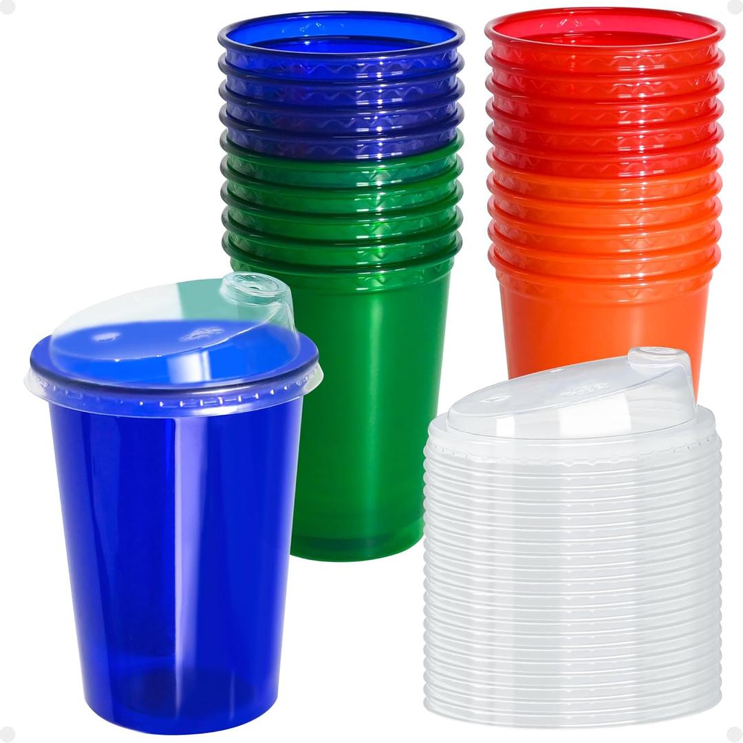 EcoDispose 12 oz Kids Cups, 20 Count Plastic Spill Proof Party Cups, BPA-Free, Assorted 4 Colors for Party, Picnic,Travel & Home Use (20 Pack)