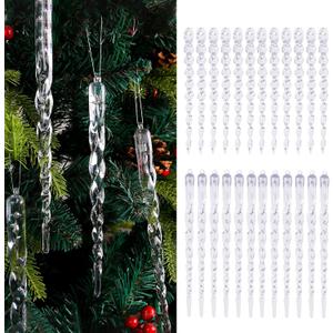 24Pcs Plastic Icicle Christmas Ornaments,Acrylic Icicles Hanging Ornaments,Clear icicles Christmas Tree Icicles Pendant Decor Set for Xmas Tree Outdoor Party Decoration-7.8in