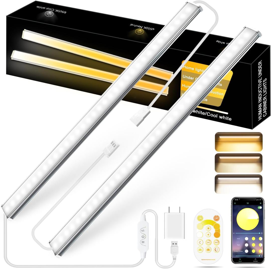 Daymeet 12 Inch Ultra Thin Dimmable Under Cabinet Lights Plug in, Under Cabinet Lighting, Multi-Color Super Bright LED Under Counter Lights Indoor Night Lights Bar for Kitchen, Shelf, Closet (2 Pack)
