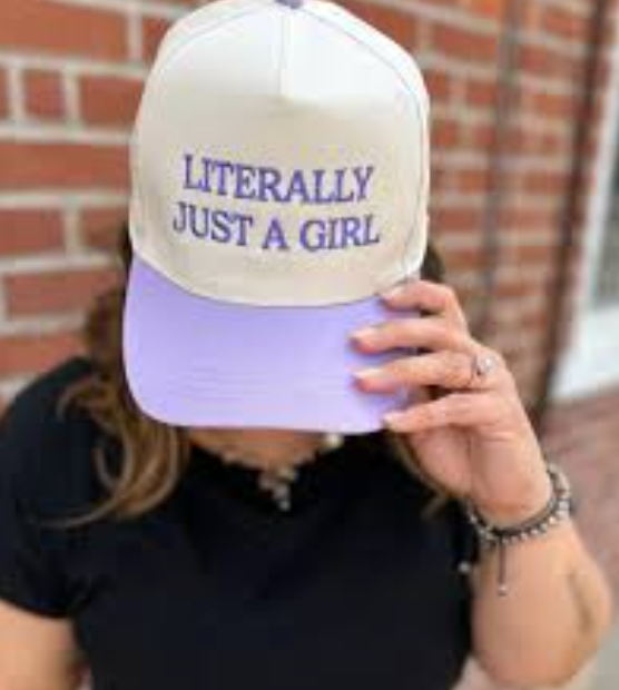 Newbachton Two-Toned Embroidered Literally Just A Girl Baseball Cap,Y2K Hat,White/Light Purple