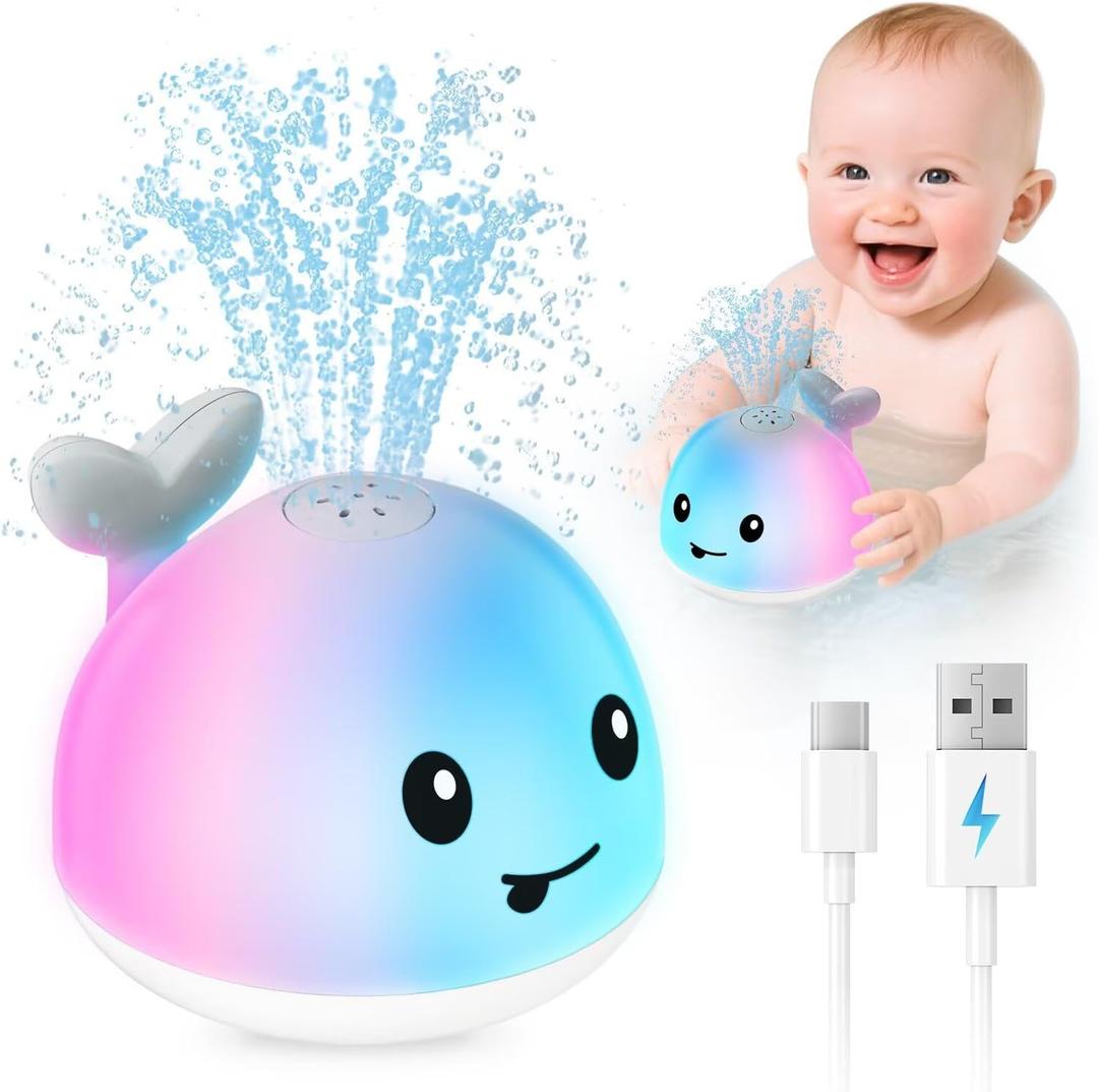Baby Bath Toys for Kids Ages 1-3 & Babies 6-12 Months, Light Up Whale Sprinkler Water Toys for Infant Toddlers 1 2 3 Year Old Boys Girls Valentines Birthday Gifts Newborn Essentials (Gray)