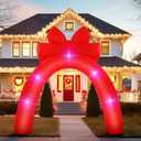 Leyndo 9 ft Bow Christmas Inflatable Archway Outdoor Decorations Red Light up Blow up Christmas Archway Lighted Xmas Inflatable Arch Red Bow Party Favors for Indoor Outdoor Lawn Yard Garden Decoration