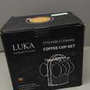 LUKA Ceramic Demitasse Espresso Cups Set with Saucers and Metal Stand, 8 oz Porcelain Stackable Cappuccino Cups Teacup For Tea, Espresso, Latte, Coffee, Cafe Mocha, Set of 4, White & Black