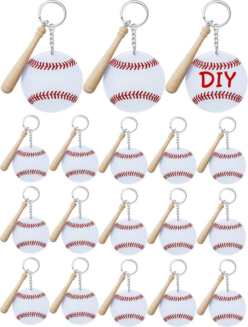 Taiyin 18 Sets Baseball Softball Acrylic Keychain Bulk DIY Ball Bag Tag Sports Party Favors Mini Ball Charms for Team Gifts(White,Baseball)
