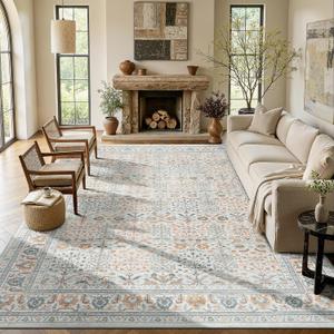 Lofus 9x12 Washable Area Rug for Living Room, Non-Slip Beige Boho Carpet