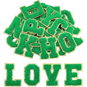 Morcheiong 26Pcs Self Adhesive Chenille Letter Patches A-Z, Chenille Letters for Clothing, Fabric, Shoes, Bags (Deep Green)