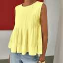 Wyeysyt Womens Pleated Peplum Tops Summer Sleeveless Ruffled Tank Tops Babydoll Blouse Casual Shirred Flowy Shirts (Yellow)