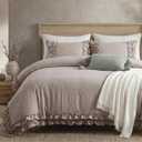 Bedorm Taupe Duvet Cover Set Queen Ruffle Bedding Set Pleat Ruffled Shabby Chic Comforter Cover Extra Soft & Easy Care Boho Duvet Cover with Zipper Closure