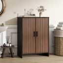 Bathroom Storage Cabinet, Floor Cabinet with 2 Fluted Doors and 2 Adjustable Shelves Wooden Freestanding Organizers and Storage, Black