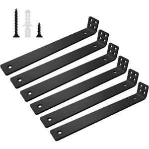 Shelf Brackets 12 inch, Heavy Duty Shelf Bracket 6 Pack L Brackets Black Metal Wall Bracket for Shelves Support Bracket with Screws