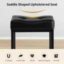 Saddle Seat Vanity Stool, Makeup Stool Chair with Metal Leg, U-Shaped Faux Leather Ottoman Foot Rest, Small Square Chairs Under Desk for Vanity, Living Room, Bedroom, Modern Makeup Bench Black