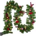 FUNPENY 9 FT Artificial Christmas Garland, Pre-Lit 50 LED Battery Operated Lighted Xmas Garland with 8 Modes for Indoor Holiday Door Home Decorations (Red)
