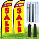 Buryeah 2 Set Sale Feather Flags Huge Sale Banner Flag Themed Flag with Pole Kit for Retail Store Outside Garden Business Advertising(Yellow,11 x 7.9 FT)