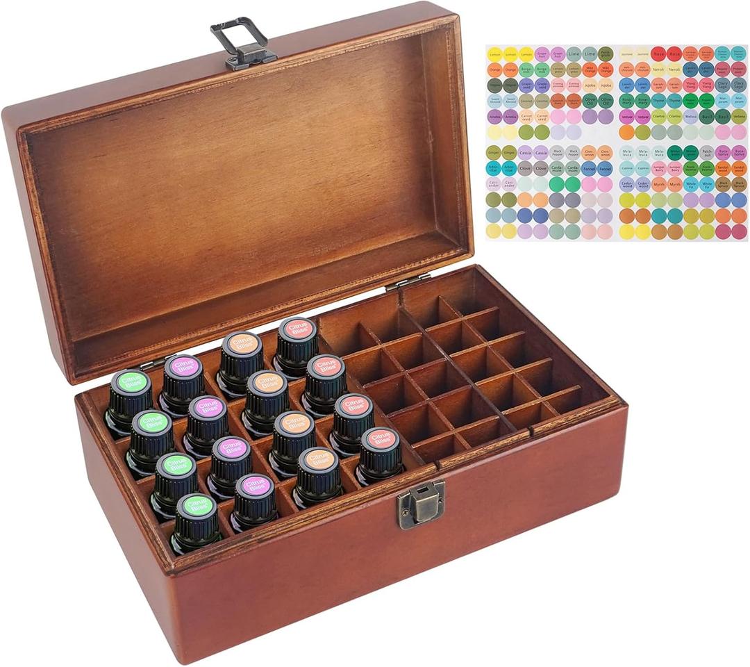 PhantomSky Wooden Essential Oil Storage Box Case, Portable Organizer Holds 36 Bottles 5ml, 10ml, 15ml, 20ml Sizes and 30ml Roller Bottles - Wood Holder Safe For Carrying and Home Display