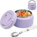 BABHAMNESS 13.5oz Soup Thermo for Hot Food Kids Insulated Vacuum Food Jar with Buckle Lid,Wide Mouth Leakproof Stainless Steel Lunch Container with Spoon-Purple