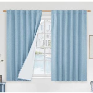 LAMIT Full Blackout Window Curtains for Boy Bedroom, 54 Inches Thermal Farmhouse Curtains Back Tab and Rod Pocket Privacy Protected Panels with White Liner, 2 Panels, 52 x 54 Inch, Stone Blue