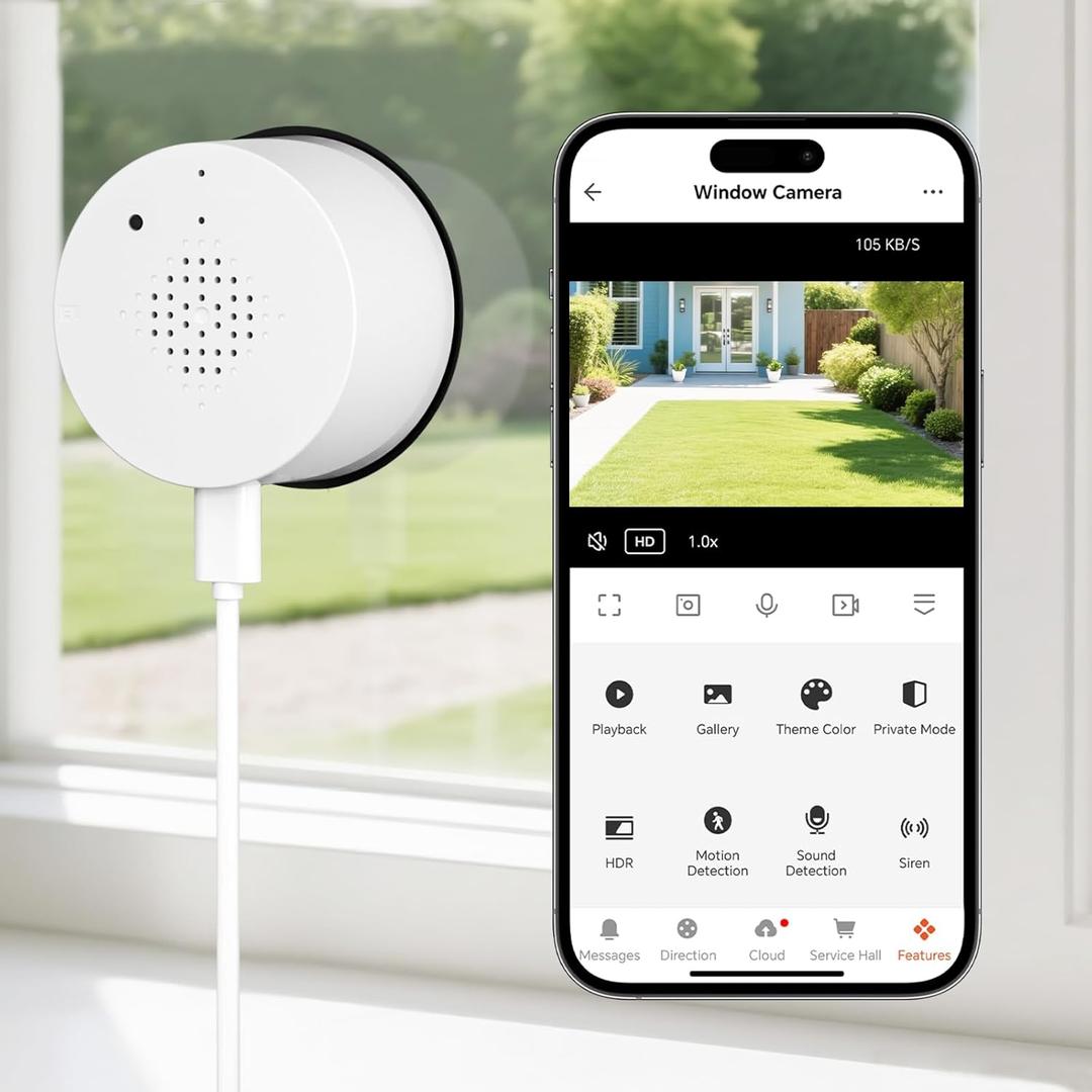 Window Camera 3MP 2K, 2.4GHz WiFi Indoor Camera for Home Security with Full Color Night Vision, 2-Way Audio, 24/7 Recording, Human/Motion Detection, Real-Time Alerts, Alexa Support (White)