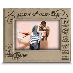 BELLA BUSTA- 2 Years of Marriage - Second Anniversary for Couple, Husband, Wife- Engraved Leather Picture Frame- (5 x 7 Horizontal)