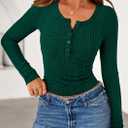 PRETTYGARDEN Women's Long Sleeve Tops 2026 Spring Fashion Clothes Henley Shirts Slim Fitted Ribbed Tees Blouses Fall Outfits (Dark Green,Large)