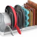 EVERIE Adjustable Bakeware Organizer Pot Lid Holder Rack for Pots, Cake Molds, Cutting Boards, Mats, Cookware, GS02SS, 7.7'' Deep by 12.6'' to 21.5'' Wide