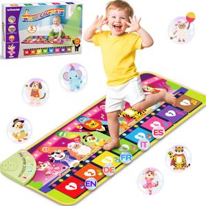 MOMUSE Music Piano Mat 5-Language (EN/DE/FR/IT/ES) for 1 2 3 4 Year Old Boys Girls, Multilingual Education Baby Toy with 9 Animals & Recording, Portable Toddler Infant Kids 1+ Christmas Birthday Gifts