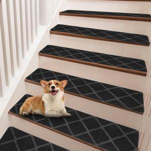 15-Pack Non-Slip Stair Treads 30" x 8" for Wooden Steps Indoor - Carpet With Reusable Adhesive for Kids, Elders and Pets (Dark Grey)