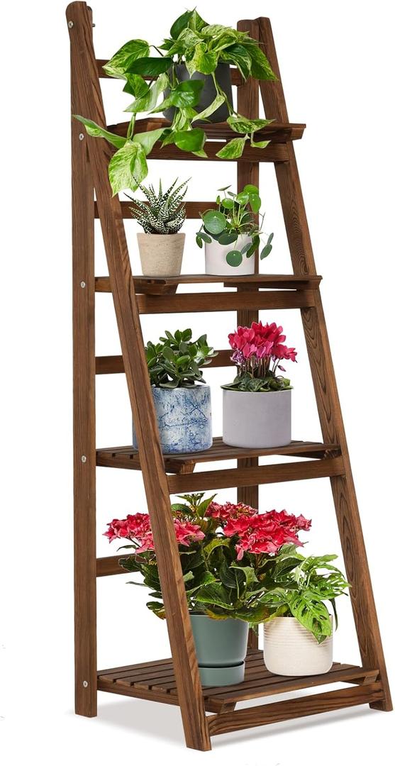 IDZO 4 Tier Wooden Ladder Shelf 44 in Bookcase Ladder Shelf Storage Shelves Rack Shelf Unit for Office and Home 44 x 16.5 inches, Wood Brown