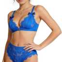 Women's Floral Lace Bra and Panty 2 Piece Lingerie Set Sexy V Neck Adjustable Strap Hollow Out Sheer Sleepwear (M)