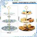 Lallisa 3 Tier Blue Hydrangea Cake Stand 10", 9" and 7" Ceramic Serving Tray Dessert Cupcake Display Holder Tower for Wedding Baby Bridal Shower Tea Party Decoration