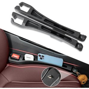 2PCS Car Seat Gap Filler Organizer 4In1 Between Seat & Console Inserts Gap Stopper Plug with Fill,Storage,Hook Function & Concealed Small Hammer,Upgraded Universal No Drop Seat Guard for Cars (Black)