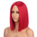 Red Wig Synthetic Straight Hair Middle Part Wig Shoulder Length Bob Wigs for Women Colorful Bob Wigs for Party & Cosplay Use