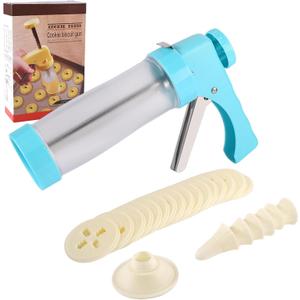 Spritz Cookie Press Gun Kit: Cookie Press Set/Icing Gun Kit with 16 Discs and 6 Icing Tips, Cookie Baking Tool Cake Decorating Gun, Cookie Press Gun for Baking, Frosting, Decorating (Blue)