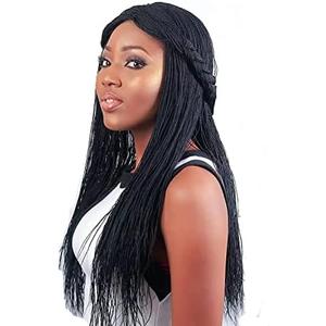 Czrleaty Knotless Braided Wigs for Black Women Heat Resistant Fiber Soft Synthetic Short Bob Box Braided Wig with Bangs African American Braided Wigs (22 inches, Middle Part Black) : Beauty & Personal Care