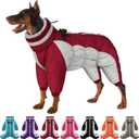 Full Body Dog Coat - Warm Fleece Jacket for Large Dogs, Turtleneck Winter Coats with Harness, Reflective Windproof Dog Snowsuit with Legs for Labrador,Golden Retriever, Burgundy 2XL