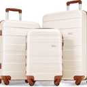 Merax 3 Pcs ABS Hardside Luggage Sets TSA Lock Spinner Wheel Suitcases, Pearly White, 20/24/28 Inch