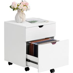 HollyHOME 2-Drawer Wood File Cabinet, Under Desk Cabinet for Home Office, Rolling Storage Shelf for Home, Printer Stand, for A4, Letter-Size, 11.8in Hanging File Folders, White