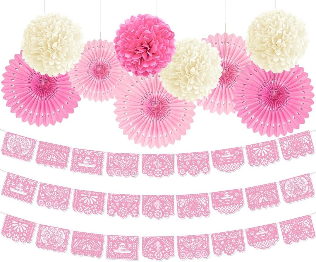 Mexican Cielito Lindo Party Decorations Include Pink Papel Picado Mexican Fiesta Party Banners Paper Fans Paper Pom Poms Day of the Dead Cinco De Mayo Home Baby Shower Party Supplies