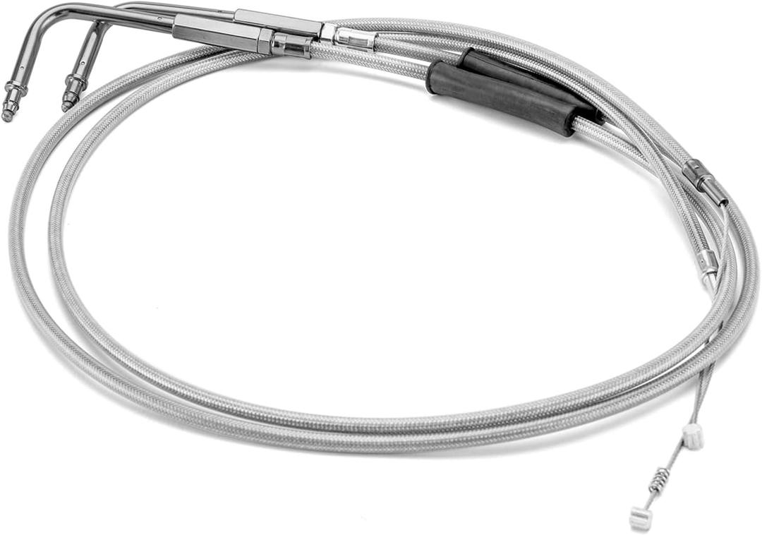 Mofun Extended Length 42" Throttle Cable and Idle Cable Kit Stainless Steel Compatible with Harley Sportster XL 883 1200 Dyna Softail Chrome