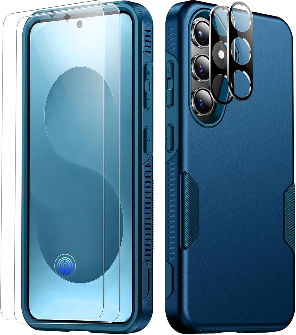 SPIDERCASE Designed for Samsung Galaxy S25 Case, [10 FT Military Grade Drop Protection], 2 Pack [Tempered Glass Screen Protector+Camera Lens Protector] Heavy Duty Shockproof Case,Sea Blue